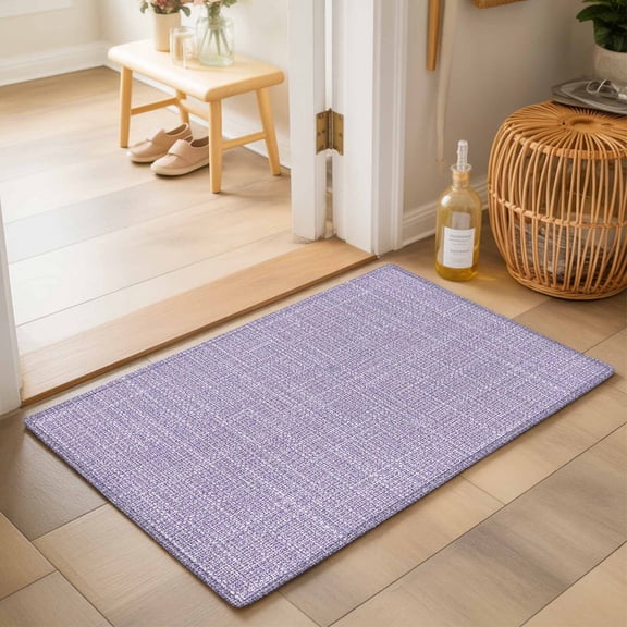 Light Purple Solid Washable Small Entryway Area Rugs 2'x3', Minimalist Cloth Lavender Purple Linen Texture Washable Throw Rug Non-Slip Sturdy Edge Binding Carpet for Front Door Floor Room Entry