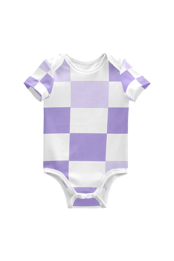 Light Purple Squares Pattern Baby Bodysuits 100% Cotton Short Sleeve for 0-24 Months Baby Golf Outfit 9Months