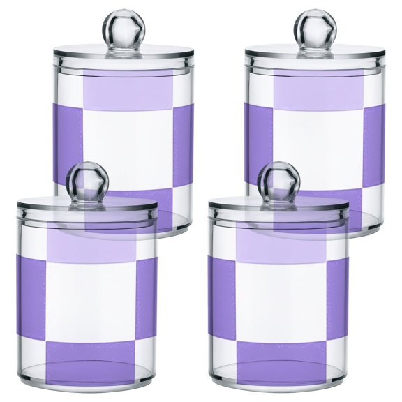 Light Purple Squares Pattern Plastic Storage Jar 4 Pack Clear Translucent Canisters Dustproof Lid