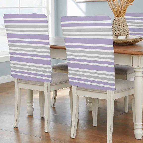 Light Purple Stripes Chair Back Covers, Modern Minimalist Horizontal Lines Removable Chair Covers for Dining Chairs Set of 8, Washable Chairs Slipcovers Back Seat Protector for Wedding Party 19"x20"