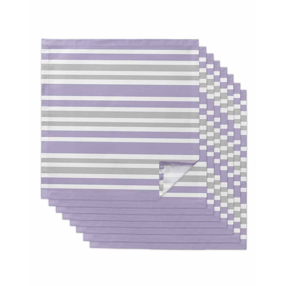 Light Purple Stripes Cloth Napkins Set of 8 Reusable Dinner Napkins, Modern Minimalist Horizontal Lines Cocktail Napkin Washable Table Napkins for Wedding/Holiday Party/Baby Shower 20"x20"
