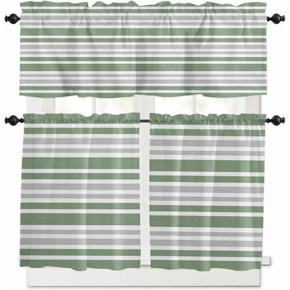 Light Purple Stripes Kitchen Curtains, Modern Minimalist Horizontal Lines 3-Piece Kitchen Curtain Valance and Tiers Set 36 Inch Length, Rod Pocket Half Window Curtains for Cafe Living Room Bathroom