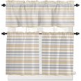 thumbnail image 1 of Light Purple Stripes Kitchen Curtains, Modern Minimalist Horizontal Lines 3-Piece Kitchen Curtain Valance and Tiers Set 36 Inch Length, Rod Pocket Half Window Curtains for Cafe Living Room Bathroom, 1 of 5
