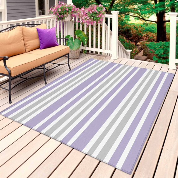 Light Purple Stripes Outdoor Rug for Patio/Deck/Porch, Non-Slip Large Area Rug 5 x 7 Ft, Modern Minimalist Horizontal Lines Indoor Outdoor Rugs Washable Area Rugs, Camping Rug Carpet Runner