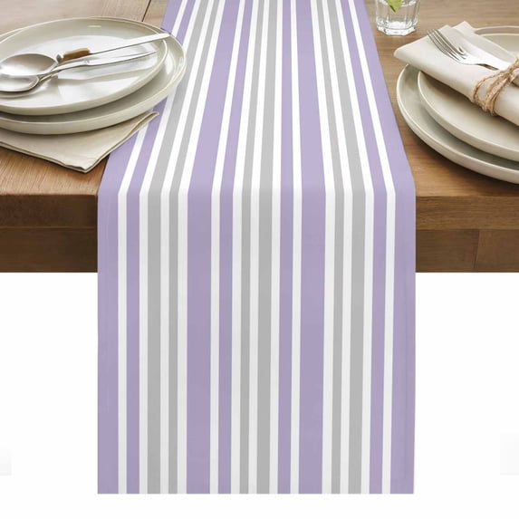 Light Purple Stripes Table Runner - 70 Inch Long, Kitchen Dining Table Runner Dresser Scarves, Modern Minimalist Horizontal Lines Farmhouse Decor for Coffee Tables Wedding Party Banquet