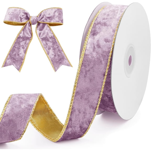 Light Purple Velvet Wired Ribbon 1 Inch x 10 Yards Crushed with Wired-Edge Trim for Gift Wrapping, Christmas Tree Decoration, Garland Wreaths Bows Making