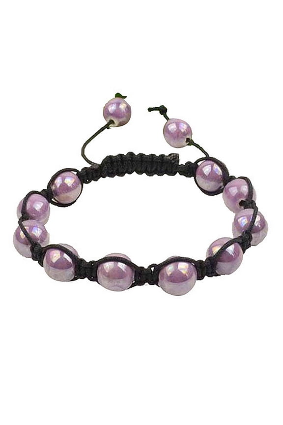 Light Purple Violet Beads Black Cord Macrame Beaded Bracelet
