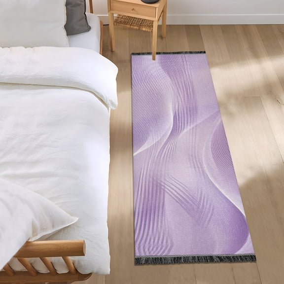 Light Purple Wave Lines Bedside Runner Rug 2'x 6' Non Slip Carpet Floor Mat Area Rug