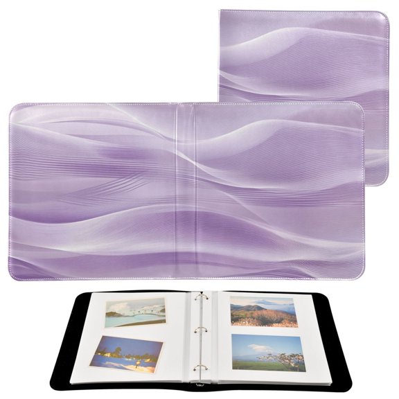 Light Purple Wave Lines PU Leather Photo Albums 3 Rings Binder Scrapbook 20 Refill Pages