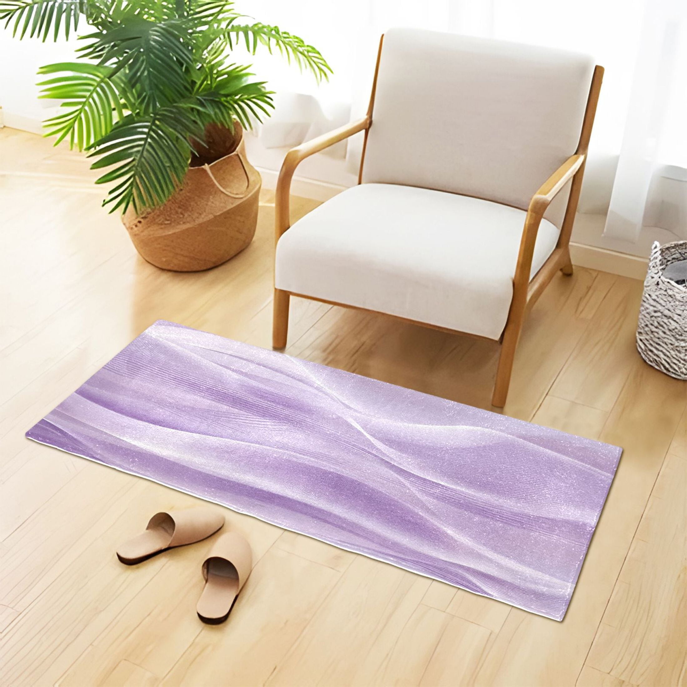 Light Purple Wave Lines Plush Carpet Non Slip Runner Rug Absorbent Bath Mat 39" x 20"