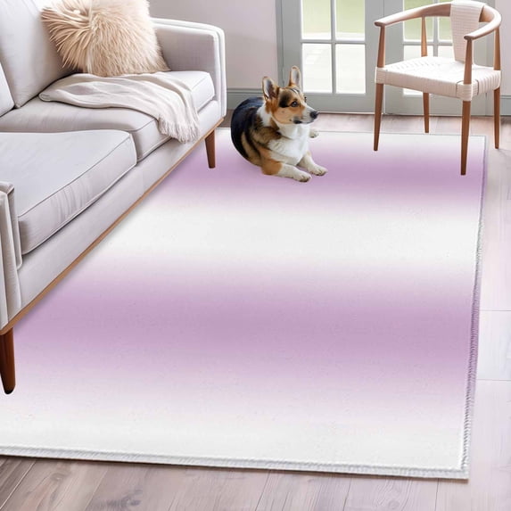 Light Purple White Area Rug 4x6 FT, Non Slip Kids Room Carpet, Gradient Solid Stripes Geometric Washable Soft Floor Carpet Non-Shedding Throw Rug for Dorm Kitchen Study Room Home Office Bedside