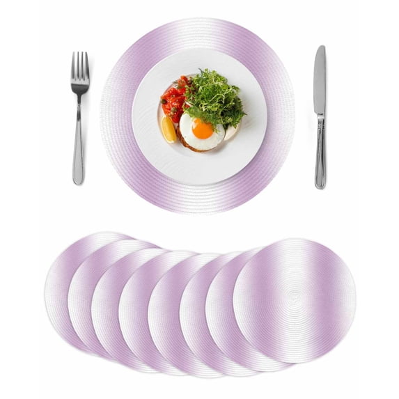 Light Purple White Round Placemats Set of 8 for Dinning Tables,Heat-proof Braided Table Mats 13 Inch,Gradient Solid Stripes Geometric Washable Place Mat for Kitchen Restaurant Party Table Decor