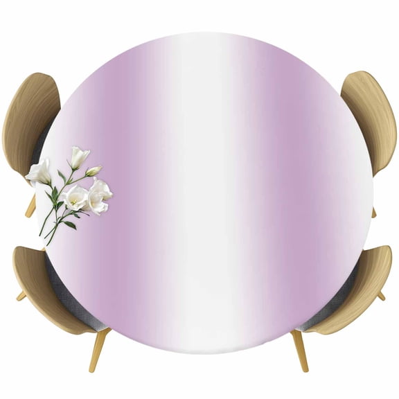 Light Purple White Table Cloth, Round Fitted Tablecloths with Elastic Edge, Gradient Solid Stripes Geometric Wipeable Waterproof Table Cover for Kitchen Wedding 36-44 Inches