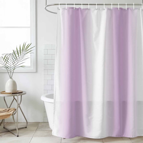 Light Purple White Waterproof Fabric Shower Curtain,Gradient Solid Stripes Geometric Waterproof Fabric Shower Curtain for Bathroom Curtains Bathtubs Hotel Shower Curtains with 12 Hooks Standard 72x72