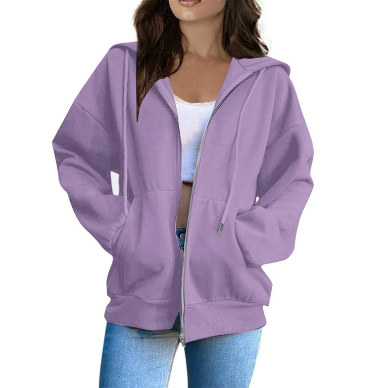 Light Purple Hoodies for Women Long Sleeve Zip Up Fall Sweatshirt