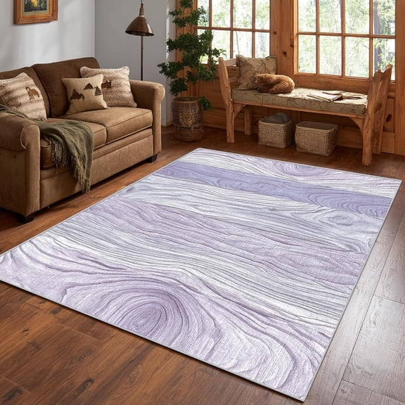 Light Purple Wood Grain Area Rug, Rustic Wood Texture Carpet, Washable Non Slip Low Pile Soft Thin, Living Room Bedroom Home Decor Mat 5x8ft
