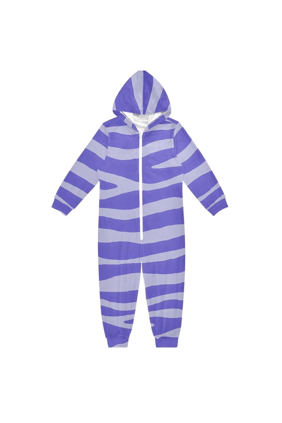 Light Purple Zebra Pattern One Piece Pajamas Soft Jumpsuit Cozy Sleep and Play Romper Zipper and Pockets 12-13Y