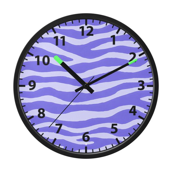 Light Purple Zebra Pattern Wall Clock 12 Inch Voice Activated Night Light Silent Non Ticking