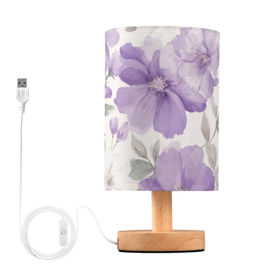 Light Purple and White Florals Table Lamp with USB Port LED Warm Light Lamp Night Light Home Decor