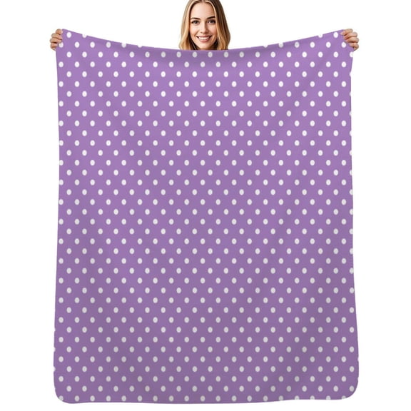 Light Purple and White Polka Dots Pattern Flannel Blankets Soft Warm Throw Blanket Autumn Camping Bedroom Aesthetic Bedspread