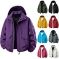 thumbnail image 1 of Light Rain Jacket Women Ndbuld Women's Solid Color Blouses Pockets Hooded Zipper Long Sleeved Loose Outdoor Top Green XXXL, 1 of 3