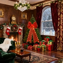 Light Up Red Christmas Bows Outdoor,Large Christmas Bows,48inch Led Hanging Bow For Christmas Decorations,Red Bow Tree Topper,Red Velvet Pvc Xmas Tree Bows For Door Fireplace Railing Porch.