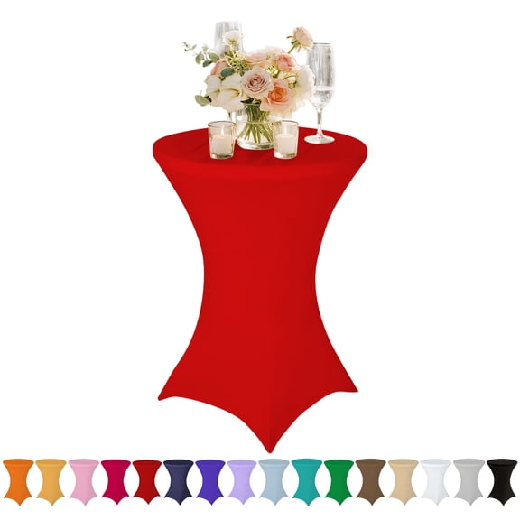 Light Red Elastic Tablecloth for 43"x32" Round Table - Spandex Stretch Cocktail Table Cover for Party, Wedding, Banquet Decor