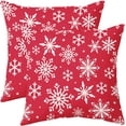 thumbnail image 1 of Light Red White Winter Snowflakes Pillow Covers 16x16 Set of 2 Christmas Decorative Throw Pillows Outdoor Farmhouse Xmas Holiday Seasnoal Pillowcases Cushion Case Decor for Home Sofa Couch Bed, 1 of 4