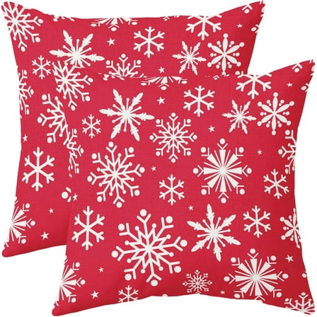 Light Red White Winter Snowflakes Pillow Covers 20x20 Set of 2 Christmas Decorative Throw Pillows Outdoor Farmhouse Xmas Holiday Seasnoal Pillowcases Cushion Case Decor for Home Sofa Couch Bed