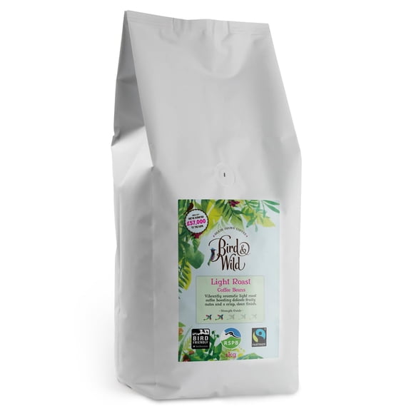 Light Roast Fairtrade Organic Coffee Beans 1kg - Shade Grown Bird Friendly Coffee - Bird And Wild - All Coffee Machines - Donation to RSPB - Strength 3