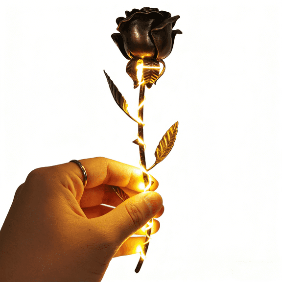 Light Up Romantic Copper Rose Eternal Flower Art,Handcrafted Everlasting Metal Rose Gifts 7th & 22nd Wedding Anniversary,LED Valentines Rose Gifts for Wife Mom or Girlfriend