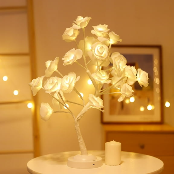 Light Up Rose Flower Tree Lamp with Remote Control, 16 Color Changing Flower Desk Lamps for Girls Bedroom Decor, LED Tabletop Bonsai Tree for Valentines Day Christmas Home Wedding Decor