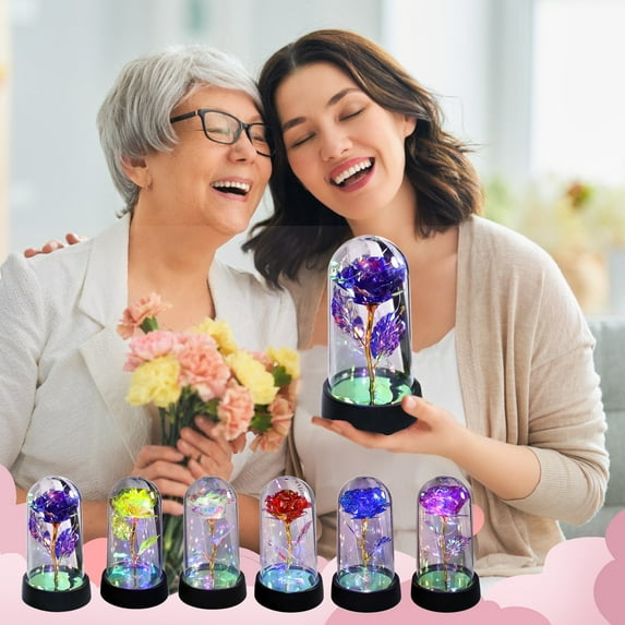 Light Up Rose In Glass Dome, Eternal Rose Flower Gift for Women Featuring Plastic Dome and Illuminated Rose Design for Birthday, Mothers Day and Valentines Day Celebration, Romantic Home Blahzhy
