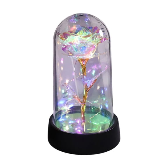 Light Up Rose in Glass Dome Flower Gift, Preserved Rose with LED Lights for Women Mom Birthday and Valentine's Day, Decorative Rose Gift with Plastic Dome and Wood Base