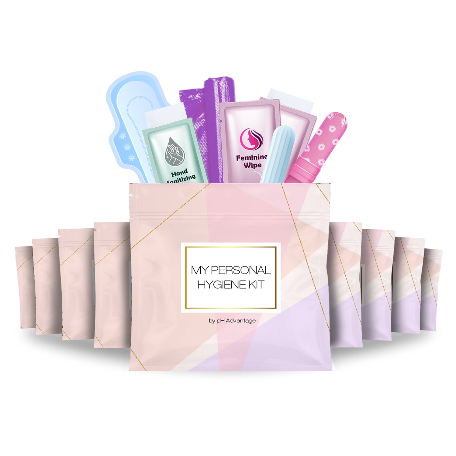 Light Rose Style Menstrual Kit All-in-One 10 Pack | Convenience on The Go | Period Kit Pack for Travelling, Tweens & Teenagers or just When You’re Out | Individually Wrapped Feminine Hygiene Product