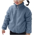 thumbnail image 1 of Light Royal Blue Boy Girl Kids Girl Boy Collared Neck Fleece Lined Sherpa Jackets Outerwear for Child Long Sleeve Casual Thermal Fuzzy Plain Fall Winter Jacket Zip Up 2025 1 Year, 1 of 5