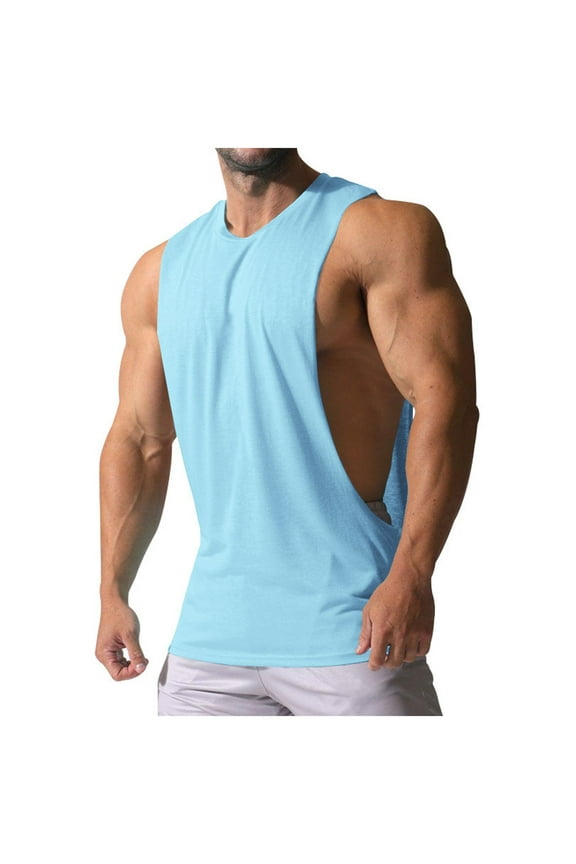 Light Royal Blue Cami Tank Slit Basic Track Athletic Brunch Jogger Vest for Mens Fall Summer Sleeveless Crewneck Spandex Tops Vests Mens 2026 Clothes Y2K M