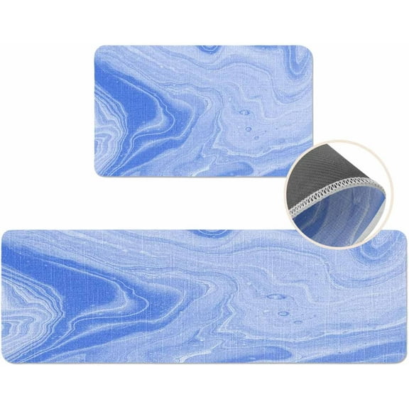 Light Royal Blue Kitchen Mat Modern Abstract Fuid Art Kitchen Runner Rug Set of 2,Washable,Non Slip, Marble Texture Geometric Anti Fatigue Comfort Standing Floor Mat for Kitchen,Sink,Laundry,Hallway