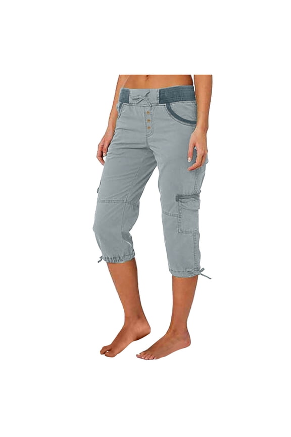Light Royal Blue Ladies Loose Fit Trousers Pants for Juniors Cargo Casual Capri Ruched High Cut A Line Flare Wide Leg Basic Boot Cut Leg Fall Summer 2026 Soft Comfy Clothes S