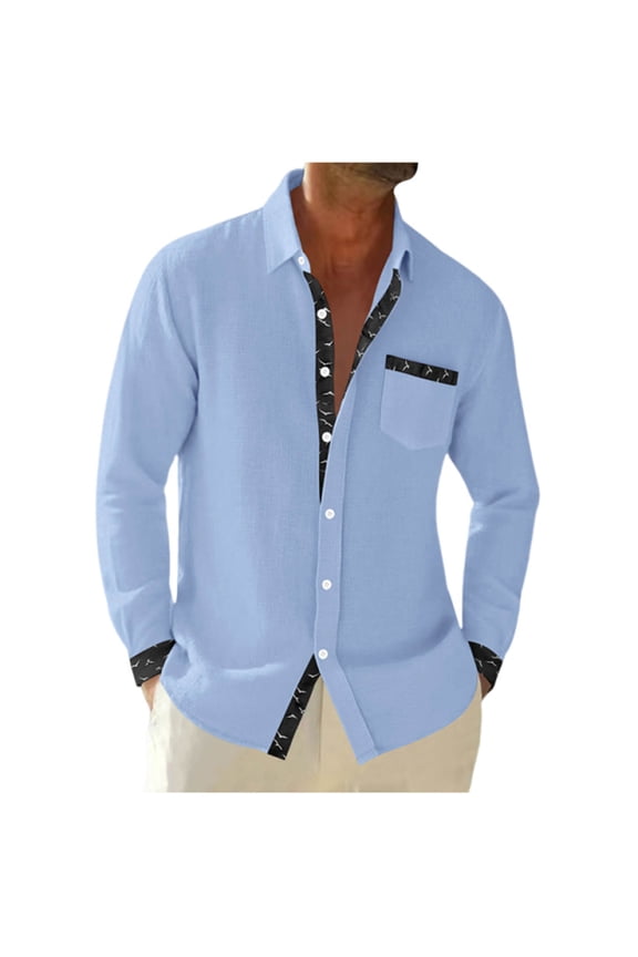 Light Royal Blue Man Turtleneck Faux Linen Outfit for Mens Long Sleeve Brunch Cardigan Basic Summer Fall Coat Button 2026 Clothing Country Concert XL