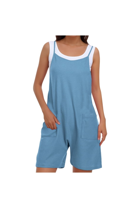 Light Royal Blue Overall Crochet Flare Bell Bottom Plain Boot Cut Leg Shorts for Women Summer Fall Loose Fit Coveralls Shortalls Shorts One Piece Women 2026 Clothes M