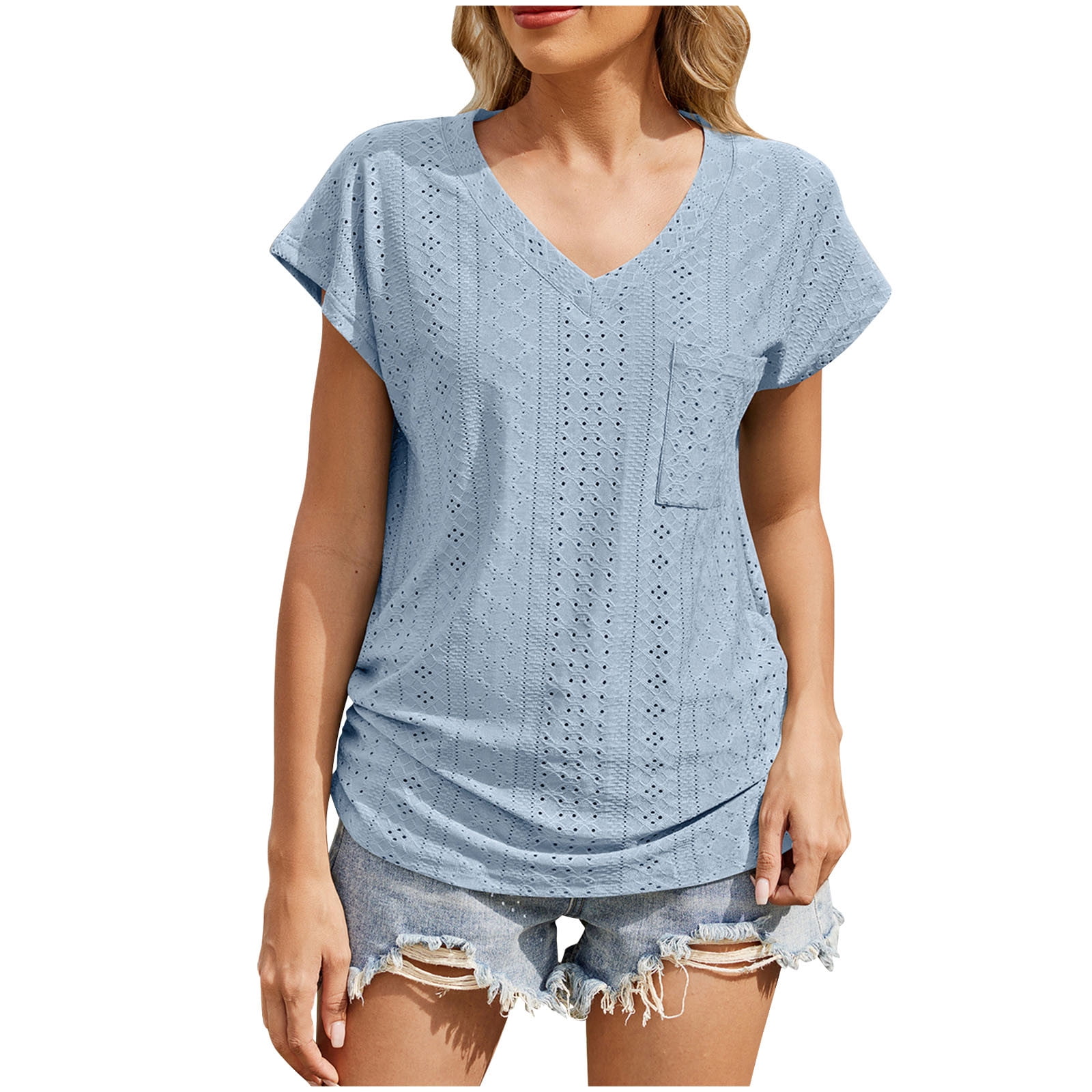 Light Royal Blue T Shirts for Juniors Fall Summer Short Sleeve Vneck ...