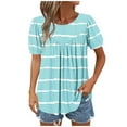 thumbnail image 1 of Light Royal Blue Women Short Sleeve Tshirts Loose Fit Tee Tops for Women Boat Neck Spandex Casual Pleated Striped Plain Fall Summer Tee Shirt 2025 Soft Comfy Clothes Trendy S, 1 of 7