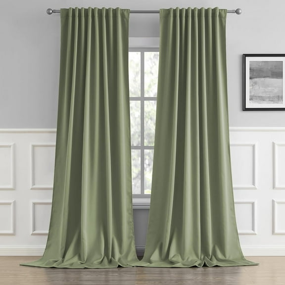 Light Sage Green Curtains 108 Inches Long, Back Tab/Rod Pocket Room Darkening Light Blocking Window Drapes, 2 Panels Set, 52"W x 108"L
