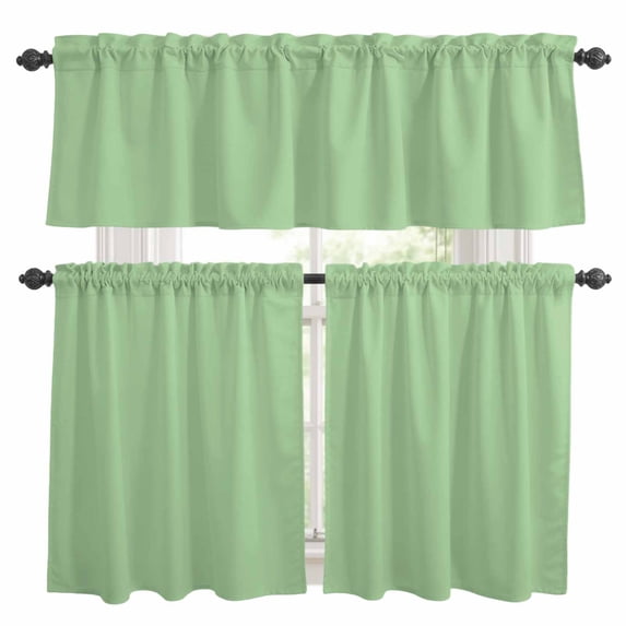 Light Sage Green Kitchen Curtains Sets for Windows 36 Inch Length, Solid Color Farmhouse Green Rod Pocket Window Treatments Tier Curtains and Valances Set for Bedroom/Bathroom