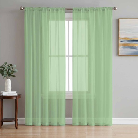 Light Sage Green Sheer Curtains 108 Inch Length 2 Panels Set, Solid Color Farmhouse Green Voile Window Treatment Semi Sheer Long Curtains Drapes for Bedroom/Living Room/Kitchen 52"x108"x2