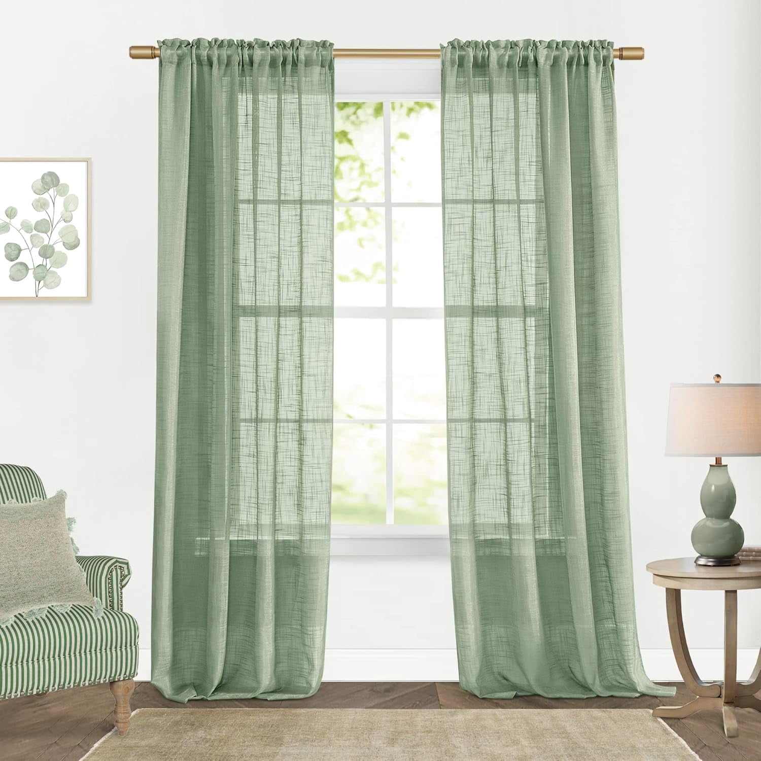 Light Sage Green Sheer Curtains 96 Inches Long for Spring Living Room 2