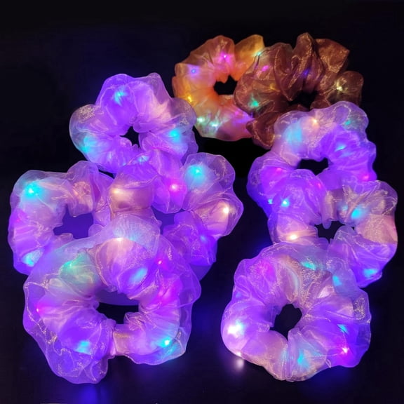 -Light Up Scrunchies -Double-layer LED Scrunchies for Women- Neon, Glow in the Dark Hair Accessories - Hair Ties & Bands - Rave Party Favors & Supplies