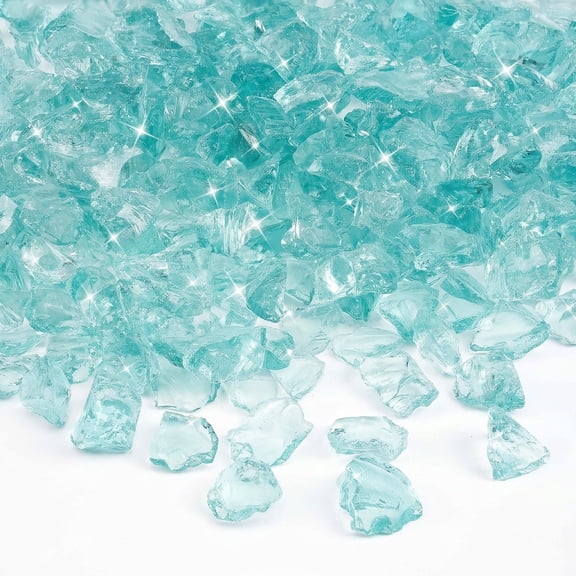 Light Sea Blue Recycled Fire Glass 10 Pounds 0.79"-1" Decorative Fireplace Rocks for Propane Pits and Landscaping