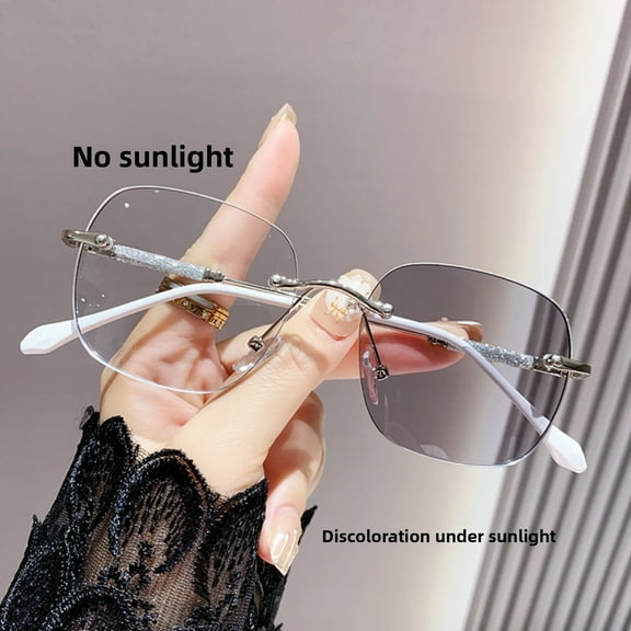 Light-Sensitive Color-Changing Frameless Blue Light Blocking Glasses for Women - Oversized Slimming Clear Lens Eyewear